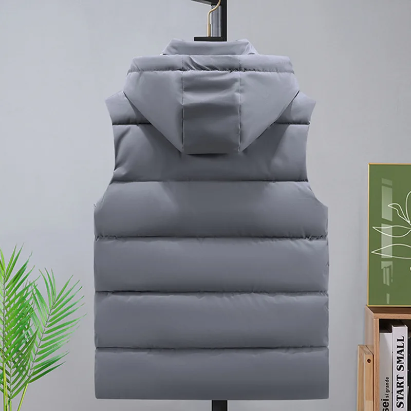 #3614 Autumn Winter Hooded Vest Coat Black Gray Red Vest Waistcoat Zipper Down Cotton Vest Coat Unisex Vest Jacket Outerwear