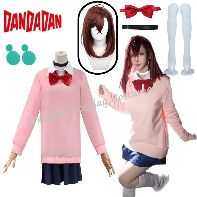 

Anime Dandadan Momo Ayase Cosplay Costume Wig Dress Skirt School Uniform Earrings Choker Halloween Party for Girls Women