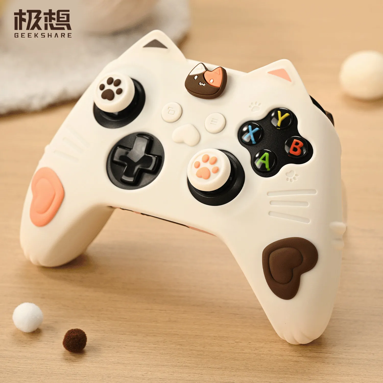 GEEKSHARE Calico Cat Ear Silicone Case For Xbox XSS XSX Controller Cute Shockproof Cover With Paw Thumb Grips Gaming Accessory
