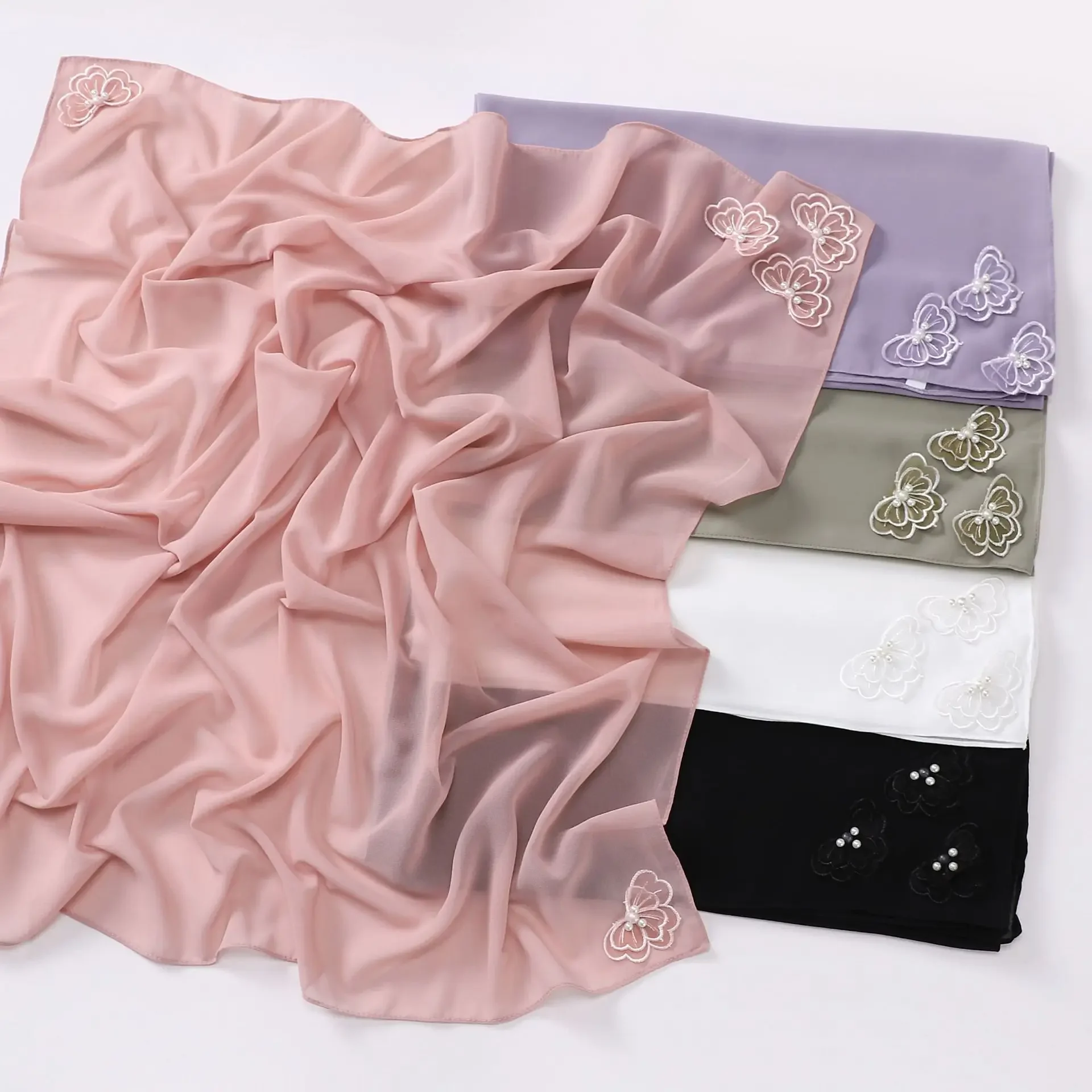 

Новый шарф-бабочка из бисера, квадратные шарфы, женский мусульманский хиджаб, тюрбан, шаль, банданы, повязка на голову, платок, Turbante Mujer 90*90 см