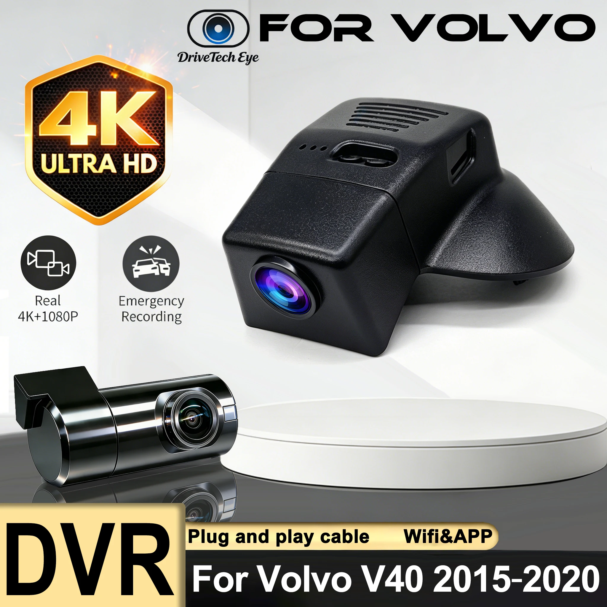 For Volvo V40 2013 2014 2015 2016 2017 2018 2019 4K UHD 2160p Car DVR Plug and play Dash Cam Wifi Camera Video Wireless DashCam