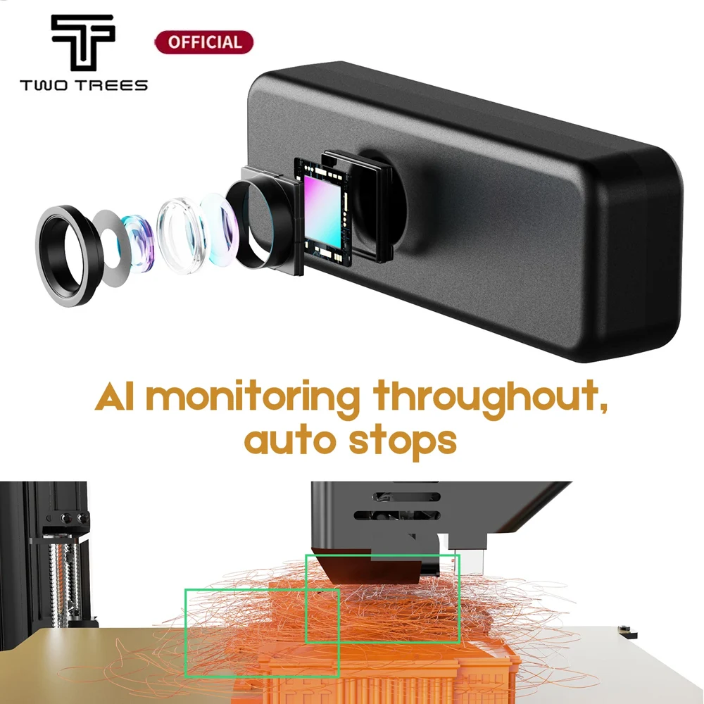 

TwoTrees SK1 Camera 1080P HD AI DetectionTime-lapse Filming Auto Stops Easy To Install for SK1 3D Printer Camera USB Interface