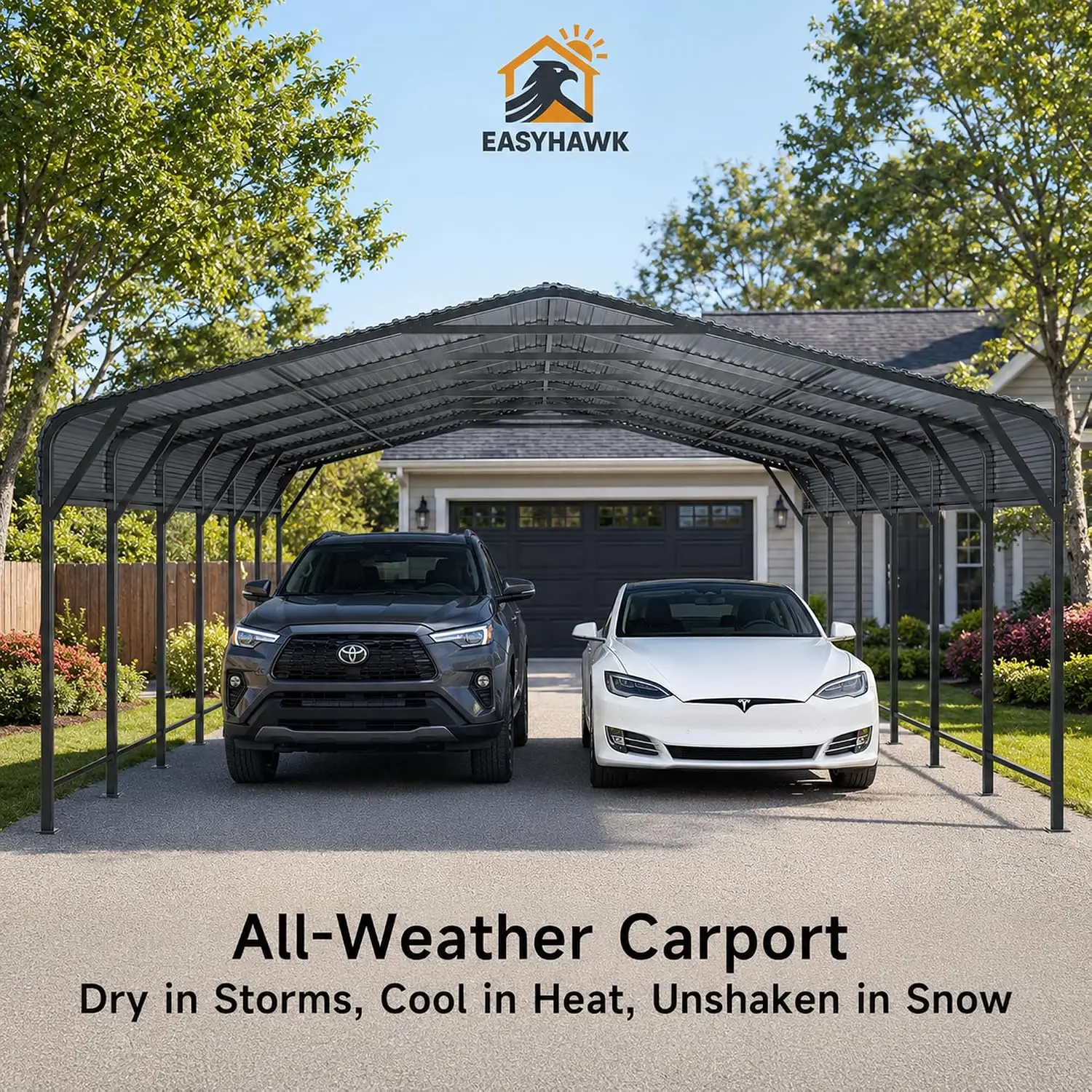 20x30 FT Metal Carport, Outdoor Heavy Duty 2 Car Carport with Reinforced Galvanized Steel Frame and Steel Roof, All-Weather Gara