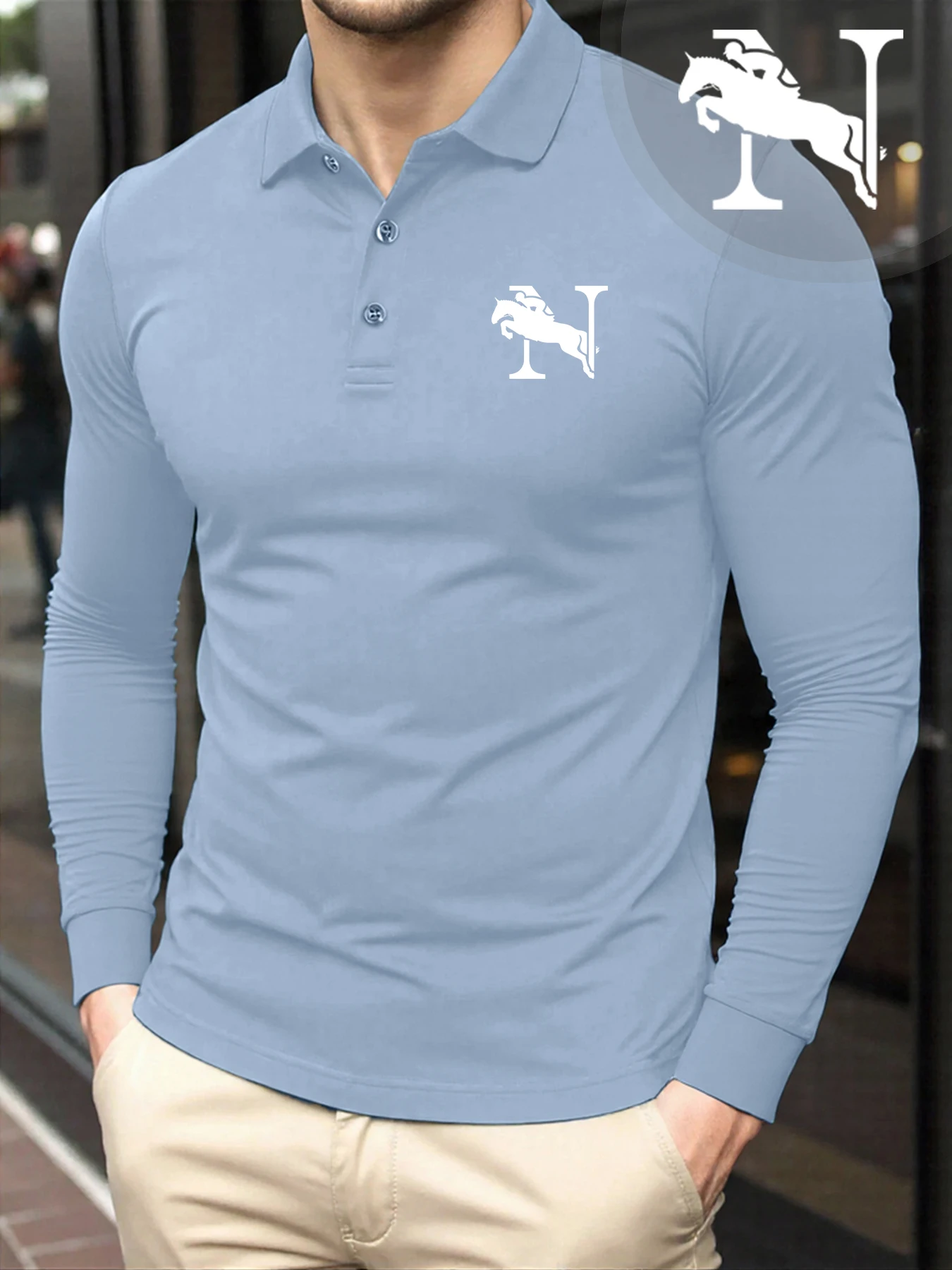 

Мужские футболки с буквой N и прыгающим конским дизайном, уличная мягкая рубашка-поло, спортивная осенняя одежда, модная повседневная одежда с длинным рукавом