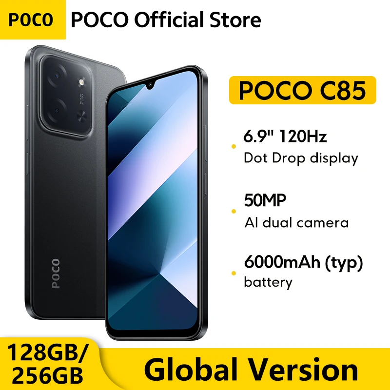 Global Version POCO C85 Smartphone 128GB 256GB MTK Helio G81-Ultra 6.9" Dot Drop Display 50MP Main Camera 6000mAh 33W Charging