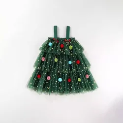 Christmas Tree Dress children's Cake Halter Mesh Dresses Evening Dress Summer Fashion Sexy Mini Skirt Festival Female Clothing