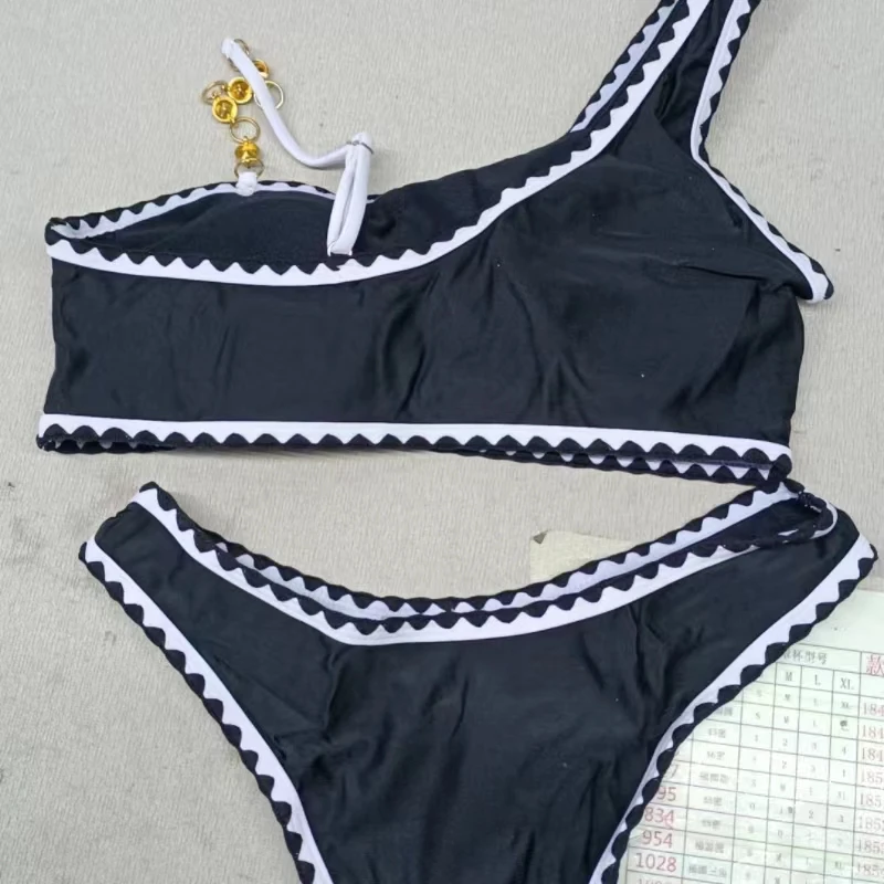 Black And White Split Swimsuit Suit Light Extravagant Bra Breathable Low Waist Briefs Two-piece Suit