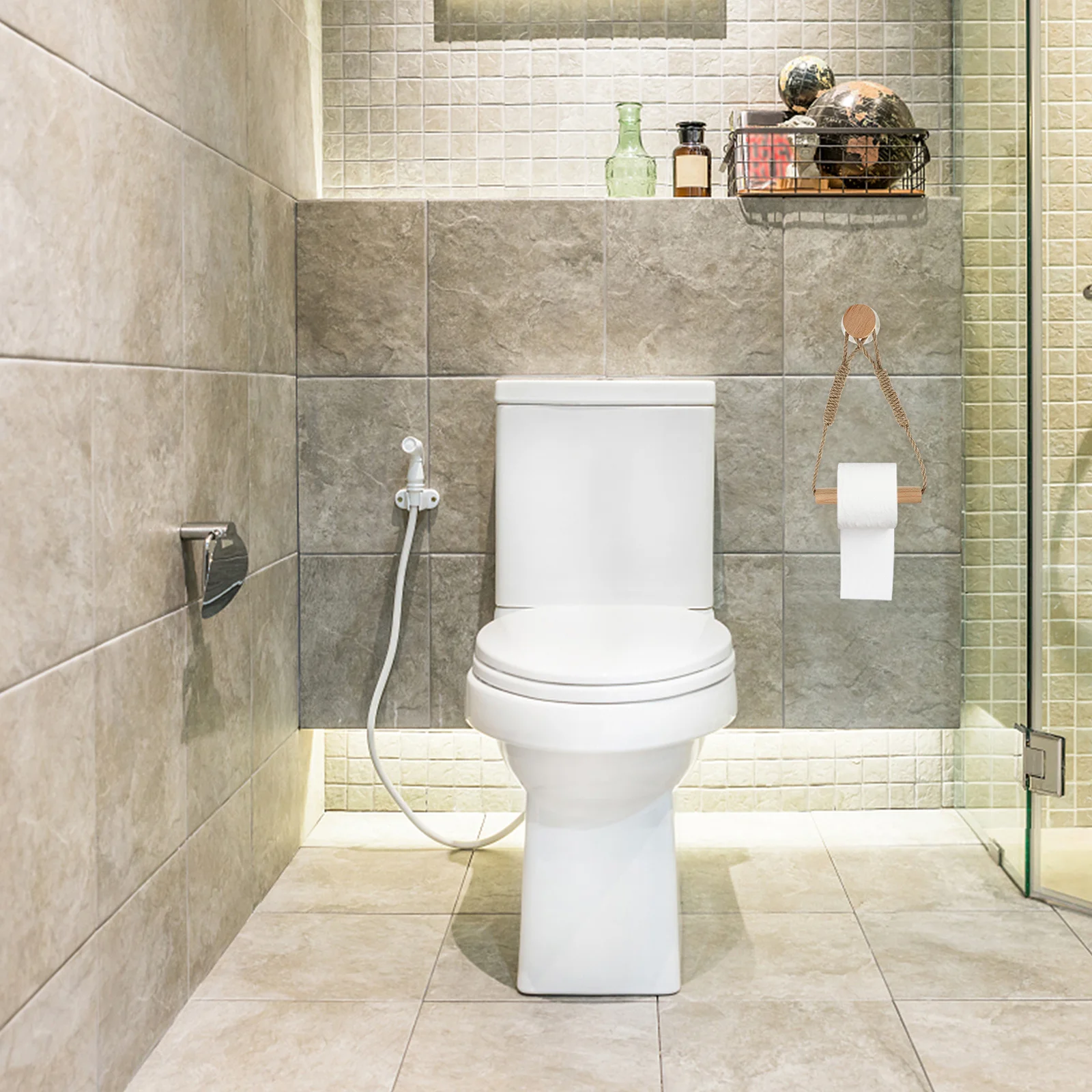 

Vintage Wall Mounted Tissue Holder Hemp Rope Creative Paper Towel Rack High Grade Home Decor Wood Tissue Holder