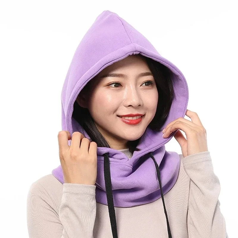 Pure Cotton Hoodie Hat Scarf One Piece for Men Women Thickened Neck Cover for Autumn Winter Warmth Ear Protection Hooded Scarf