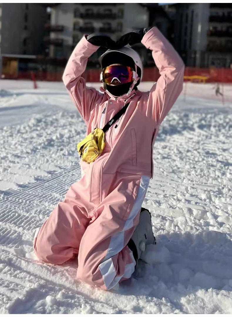 男性女性ワンピーススキージャンプスーツアウトドアスポーツスノーボードジャケット厚く暖かいスキースーツ防水冬服オーバーオールフード付き