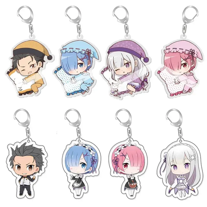 Anime Re:life in a Different World from Zero keychain Kawaii Rem Ram Acrylic Key Chain Cartoon Figures Pendant Cosplay Jewelry