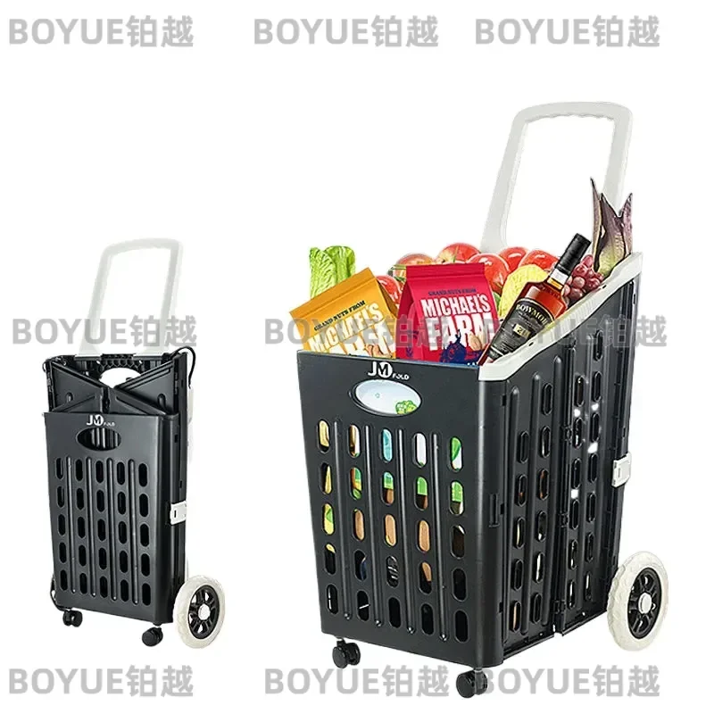 Foldable Shopping Cart Large Capacity Trolley Portable Grocery Basket Compact Home Storage Organizer Wheeled Utility Caddy