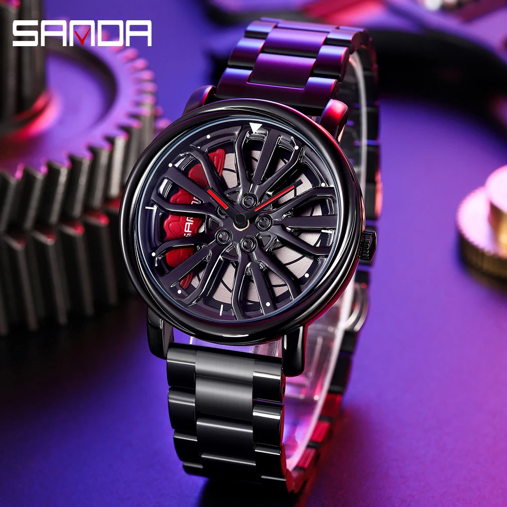 SANDA P1057 Fashion Brand Quartz Men's Watches Luxury Casual Wristwatch Wheel Series Dial Waterproof Men Watch Relogio Masculino