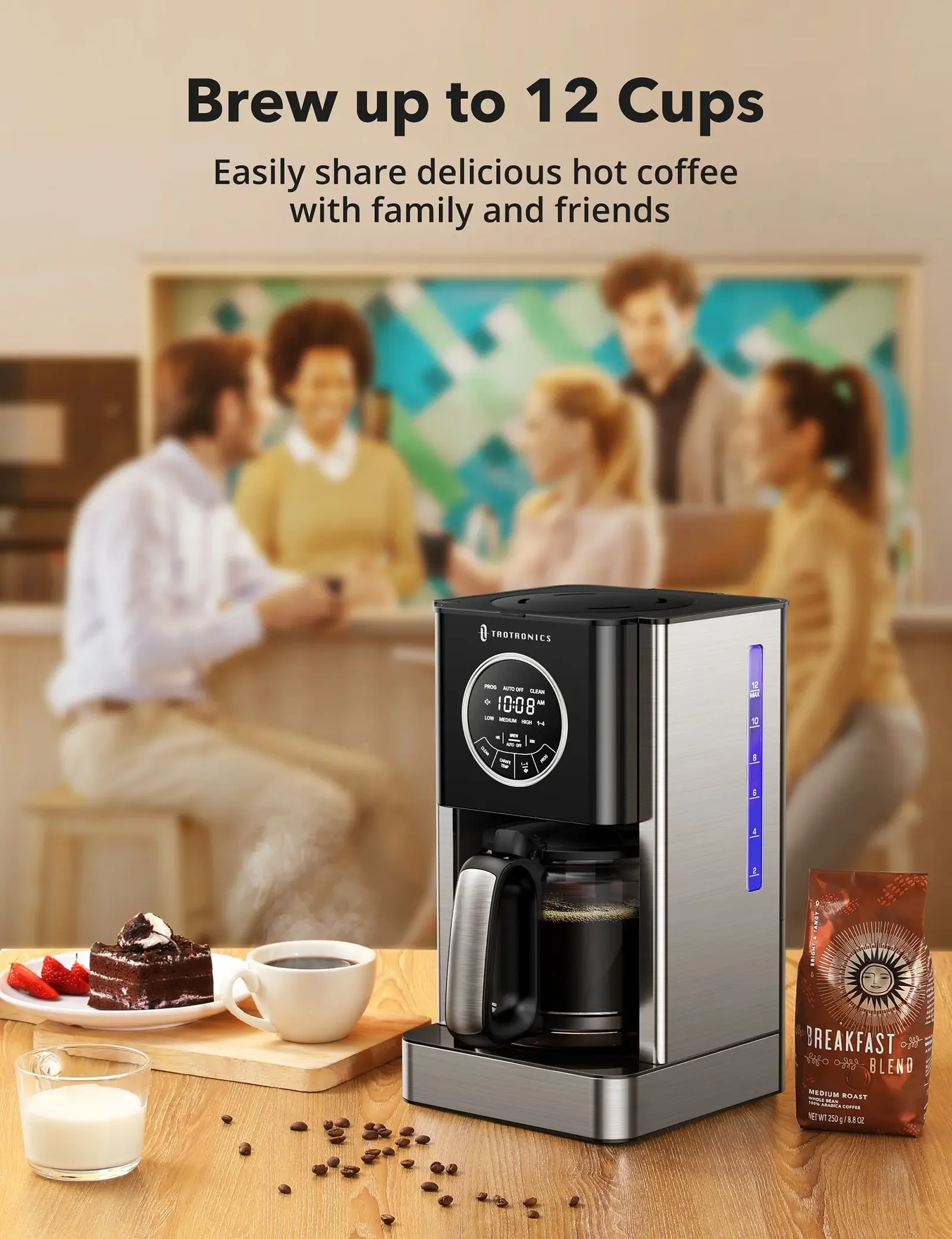 Coffee Machine with Glass Coffee Pot Filter and Timer