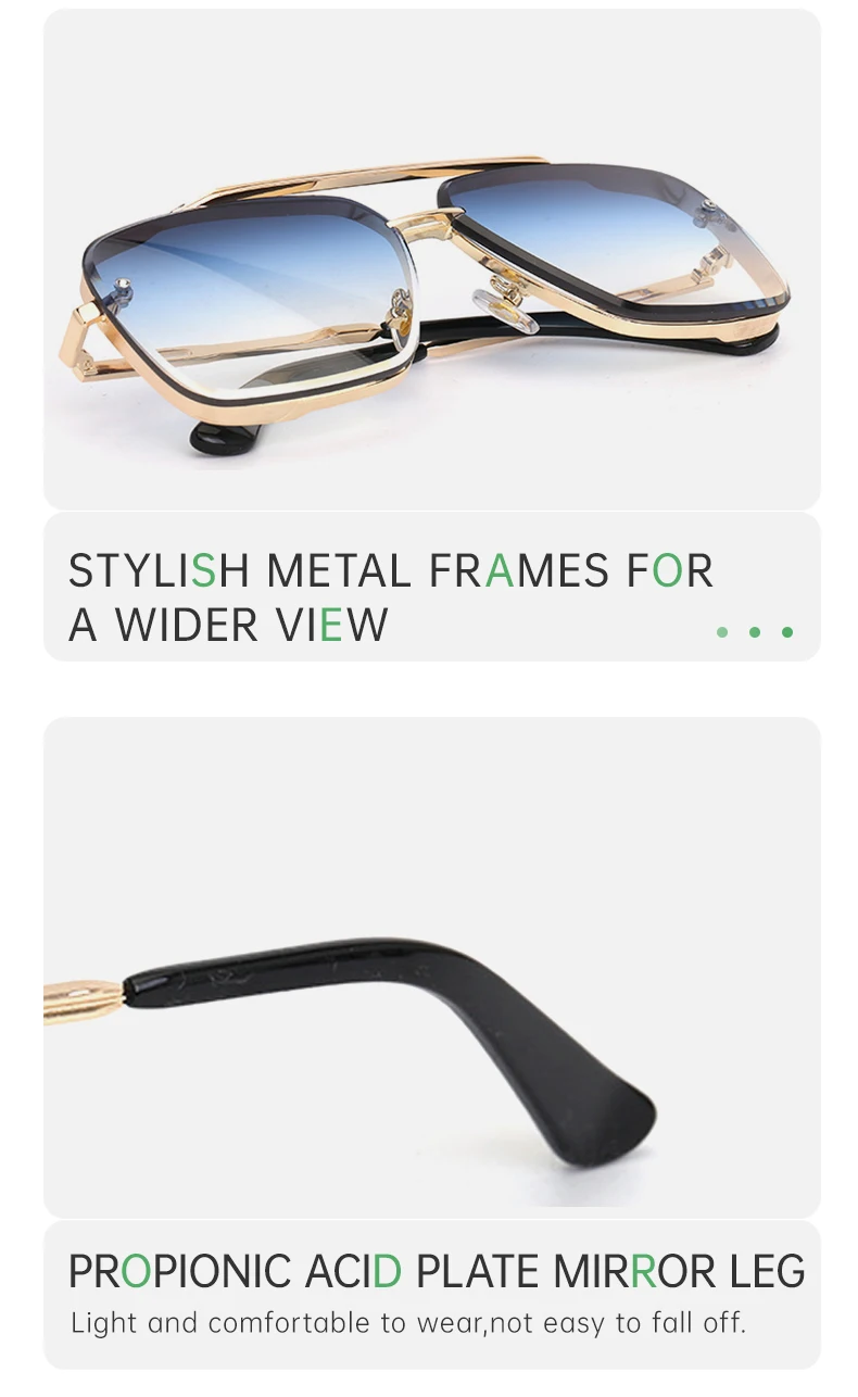 Übergroße Quadratische Randlose Sonnenbrille für Herren 2026 Luxusmarken-Designer Vintage Rahmenlose Sonnenbrillen für Männer Retro Eyewear Shades – Detail 7
