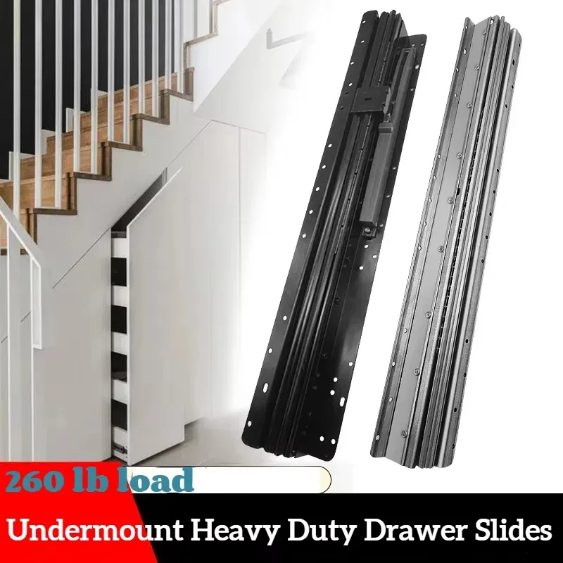 1 Pair Undermount Heavy Duty Drawer Slides, Bottom Mount Full Extension Hidden Runner, 16 24 32 40 Inch Ball Bearing Rail
