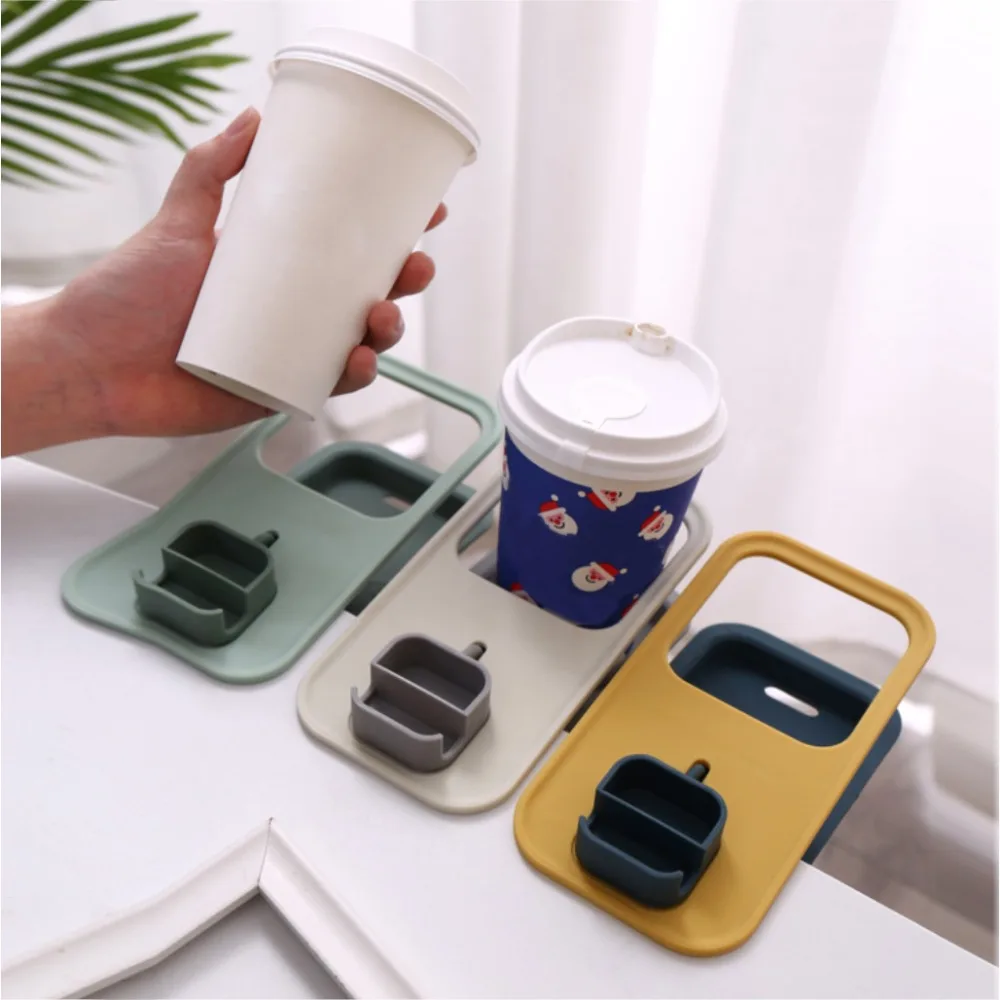 New Plastic Table Cup Holder Table Side Punch-free Desk Fixed Cup Holder Anti Spill Multi-functional Desk Storage Organizer Desk