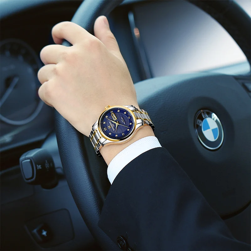 นาฬิกาข้อมือกันน้ำสำหรับกีฬาสแตนเลสนาฬิกากลไกสำหรับบุรุษแบบใหม่สำหรับผู้ชาย