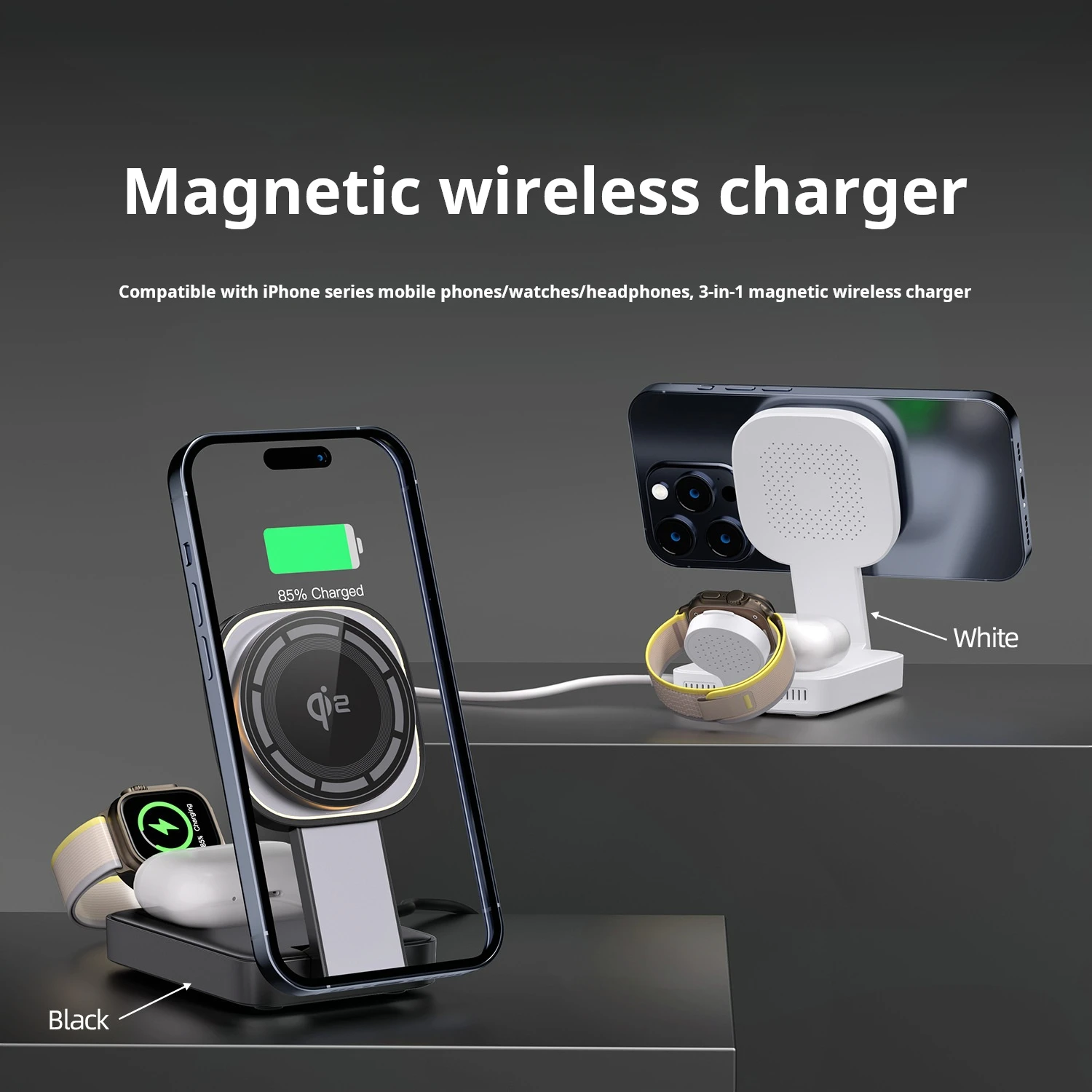 

Qi2-Certified 3 in 1 Magnetic Wireless Charging Station, Charger for iPhone 16 15 Pro Max, iWatch and AirPods, Fast Charging Pad