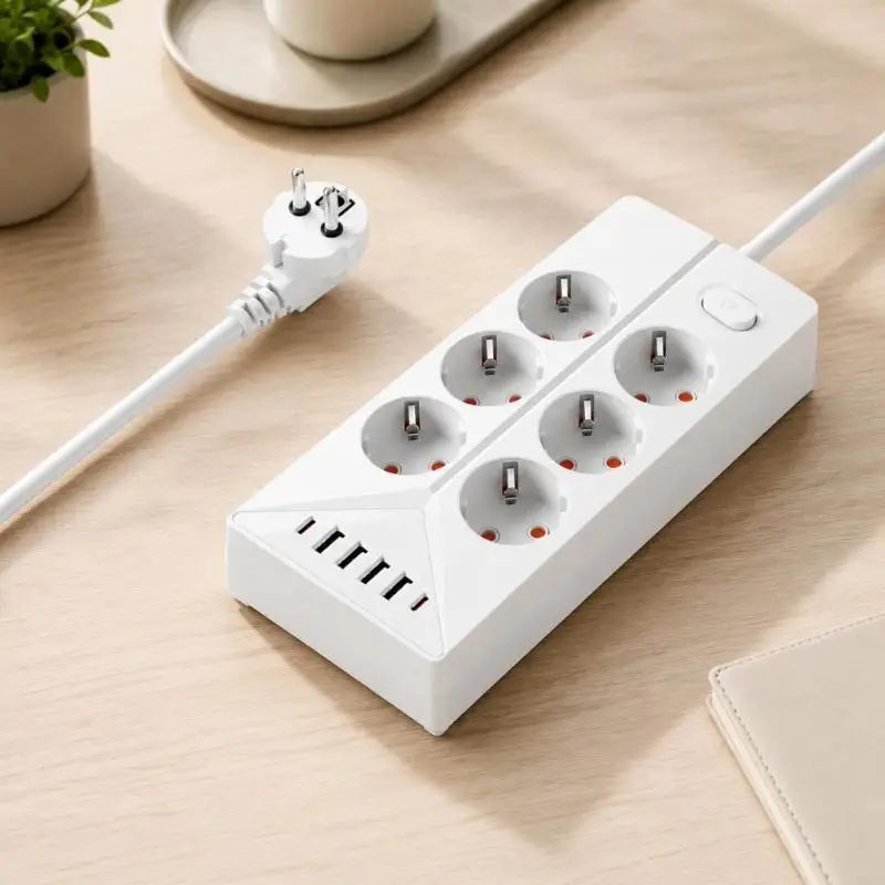 Power Adapter with USB-A and Type C Charging, 1.8 M Cord, Switcher Control, White Desk Extension for Home Office 896C