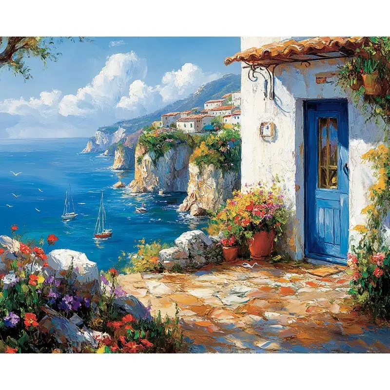 

PhotoCustom Diy картина по номерам наборы морских домов для взрослых раскраска по номерам художественный пейзаж домашний декор подарок