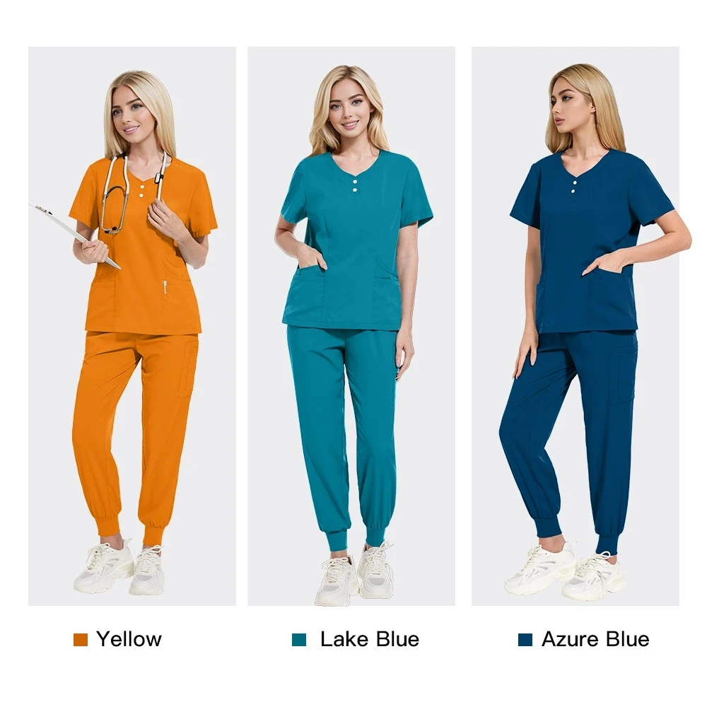 Gorąca Wyprzedaż Duże Rozmiary Unisex Odzież Medyczna i Ubrania do Prania Ręcznego Strój Pielęgniarski Komplet Jednolity Kolor Guziki
