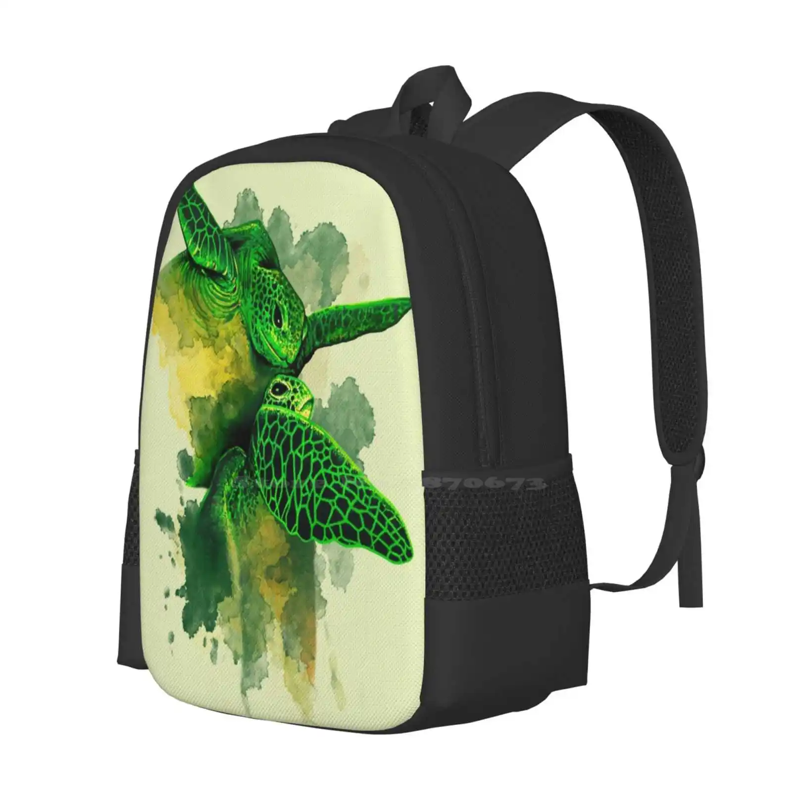 Gliding The Green Pattern Design Bagpack School Bags Ocean Sea Water Green Splash Pattern Swim Turtles Texta Sharpie Flippers