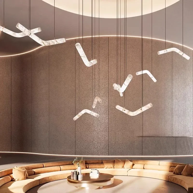 

Modern simple natural marble chandelier designer creative light luxury villa restaurant