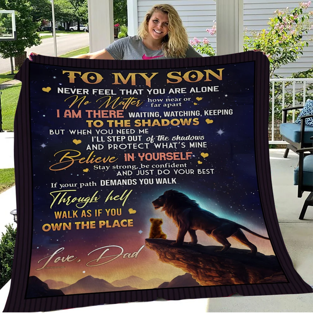 

DadTo Son From Blanket, Warm Cozy Soft Throw Blanket For Couch Bed Birthday Day Graduation Lion Pattern Gift