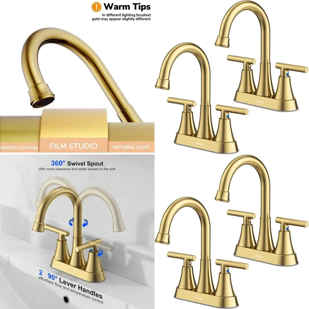 

2-Pack 4 Brushed Gold 3-Hole Bathroom Sink Faucet with Pop-Up Drain & Supply Lines, Lead-Free Stainless Steel Centerset for Vani