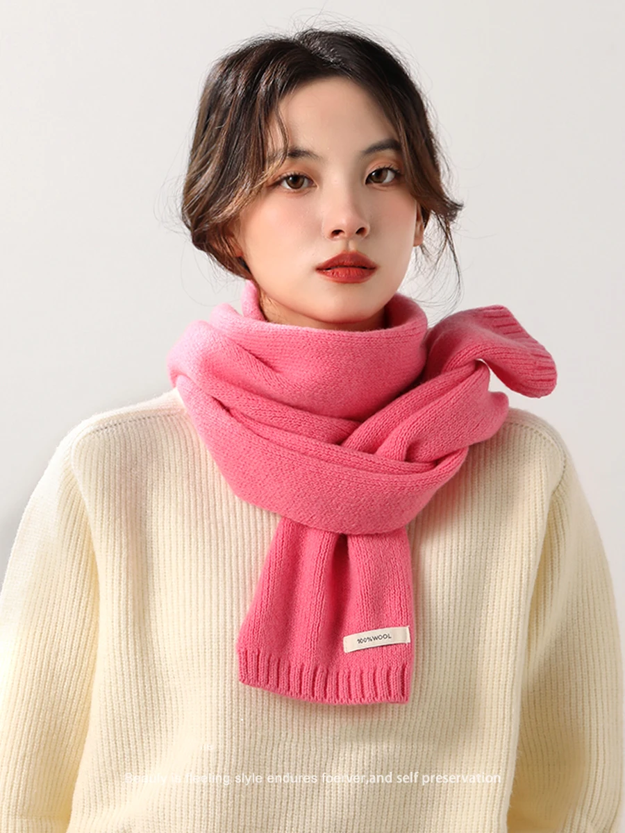 Good Quality Knit 100% Wool Scarf Unisex Lightweight Warm Winter Neckerchief Pure Color Versatile Pashmina Shawl Muffler