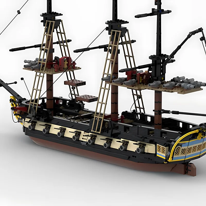 1901 個 2Fer メイデン プライベーティー フリゲート MOC 木製船体、マルチマスト帆 & ブロードサイド大砲教育ビルディングブロックギフト
