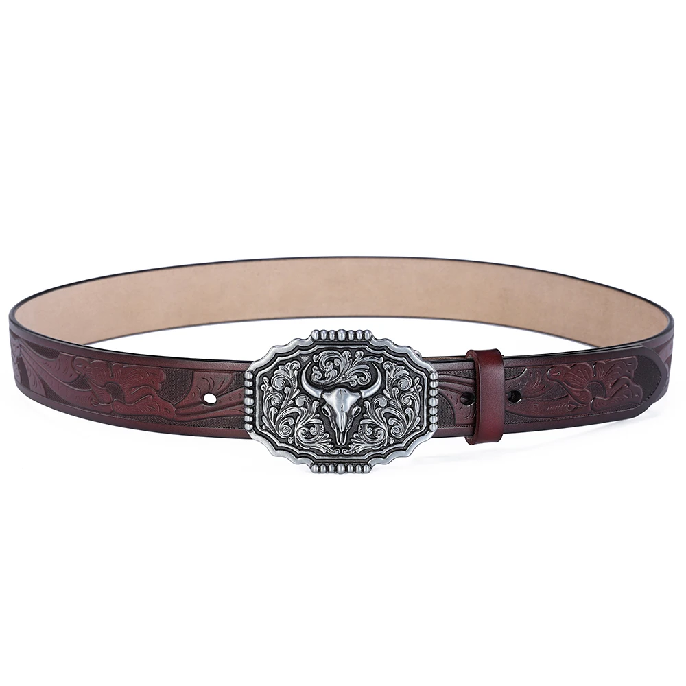 Cinturón occidental para hombre, cinturones de cuero genuino para hombre y mujer, vaquero, vaquera, hebilla de letras grandes, cinturones dorados para hombre, largo, negro, marrón, calidad