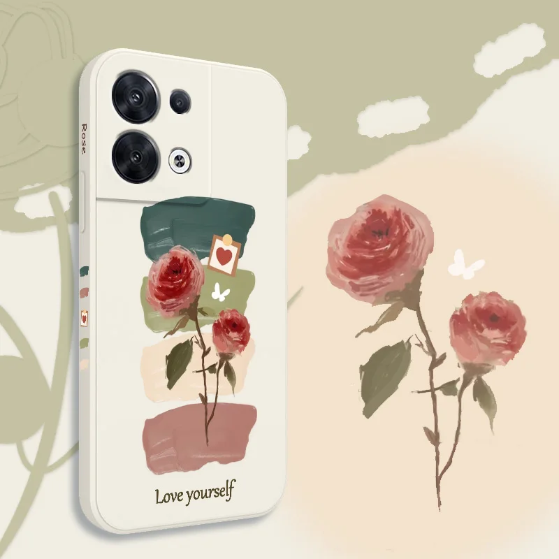 Love Roses Phone Case For OPPO Reno 10 8 8T 8Z 7 7Z 6 5 Pro 4G 5G F19 F9 Pro Plus Liquid Silicone Cover