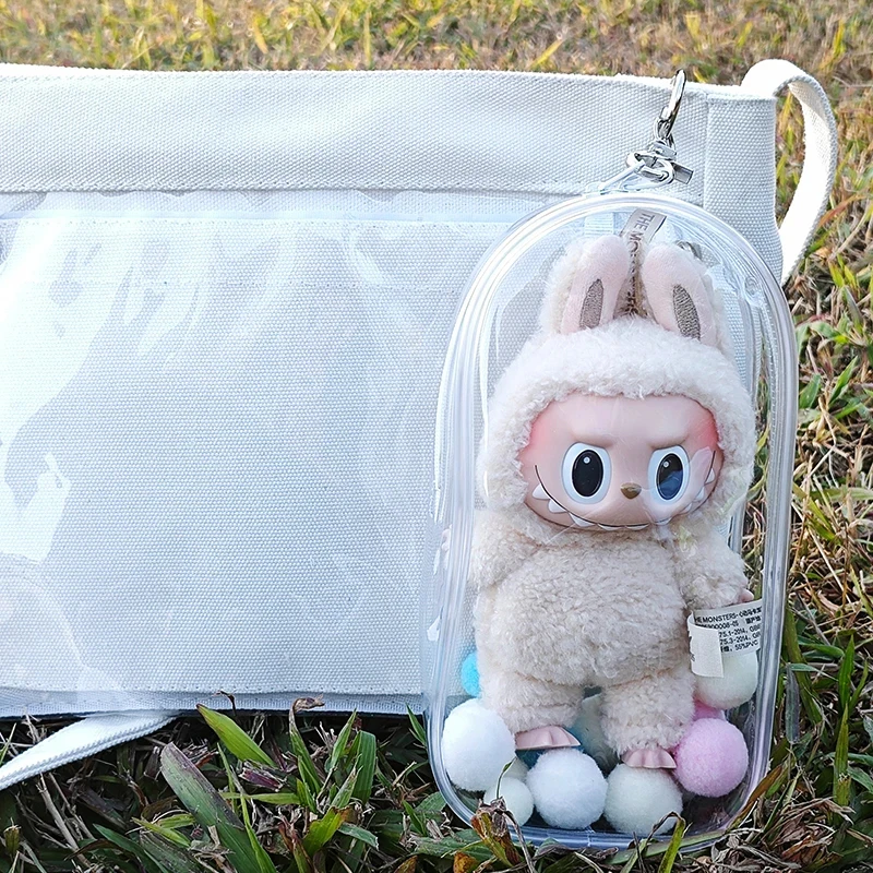 Clear Outdoor Bag For 18cm Cartoon Plush Dolls Toys Transparent Mini Kawaii Pouch For Keychain Doll Anime Figure Storage Case