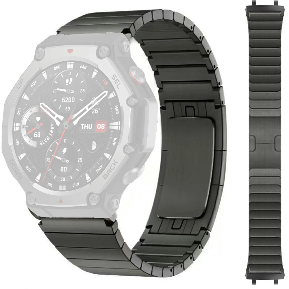 

For Huami Amazfit T-Rex 2 Watch Band 1-Bead Stainless Steel Wrist Band - Grey