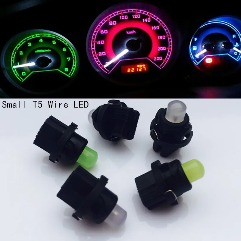 10pcs T5 12V Car Auto LED 1 led smd COB Wedge LED Light Bulb Lamp dash board Instrument Modified lamp White Ice Blue Red Green