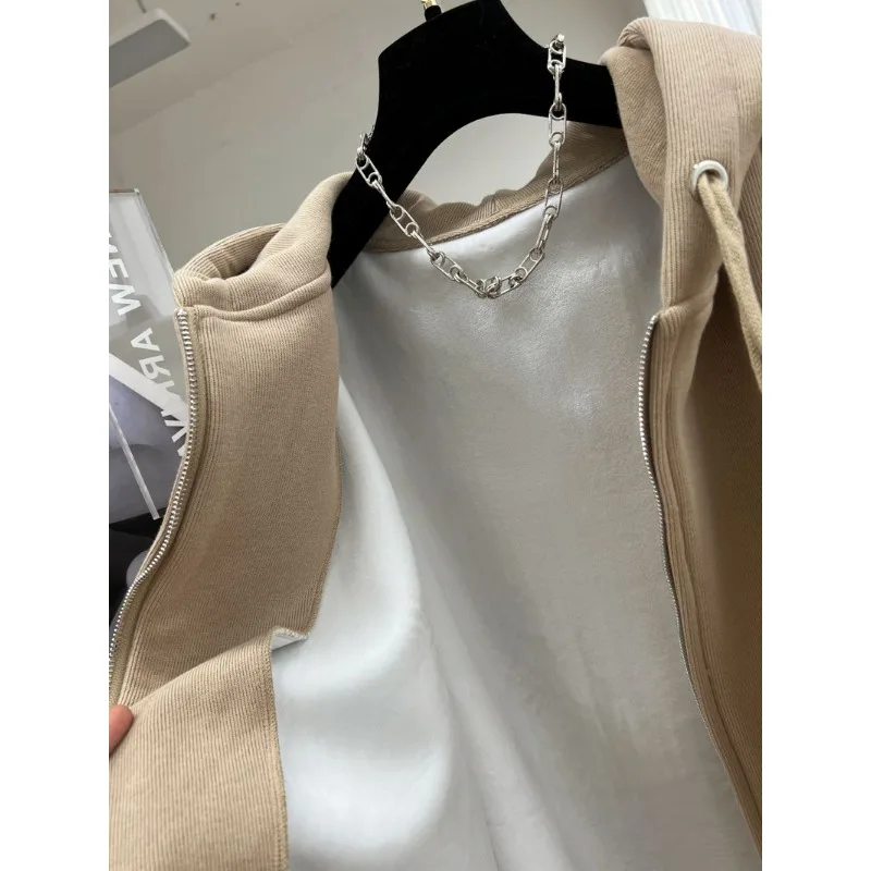 Modisches, einfarbiges, samtverdicktes Kapuzen-Sweatshirt für Damen, Herbst und Winter, fauler Stil, Strickjacke mit Reißverschluss, vielseitige Jacke