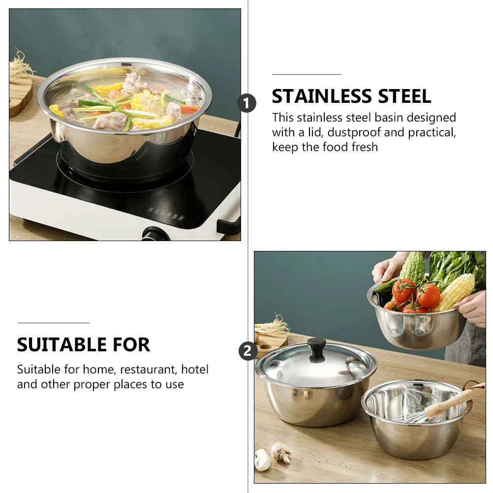 

Vegetable Basin Stainless Steel Soup Bowl Multifunctional Fruit Washing Cooking Utensils Large