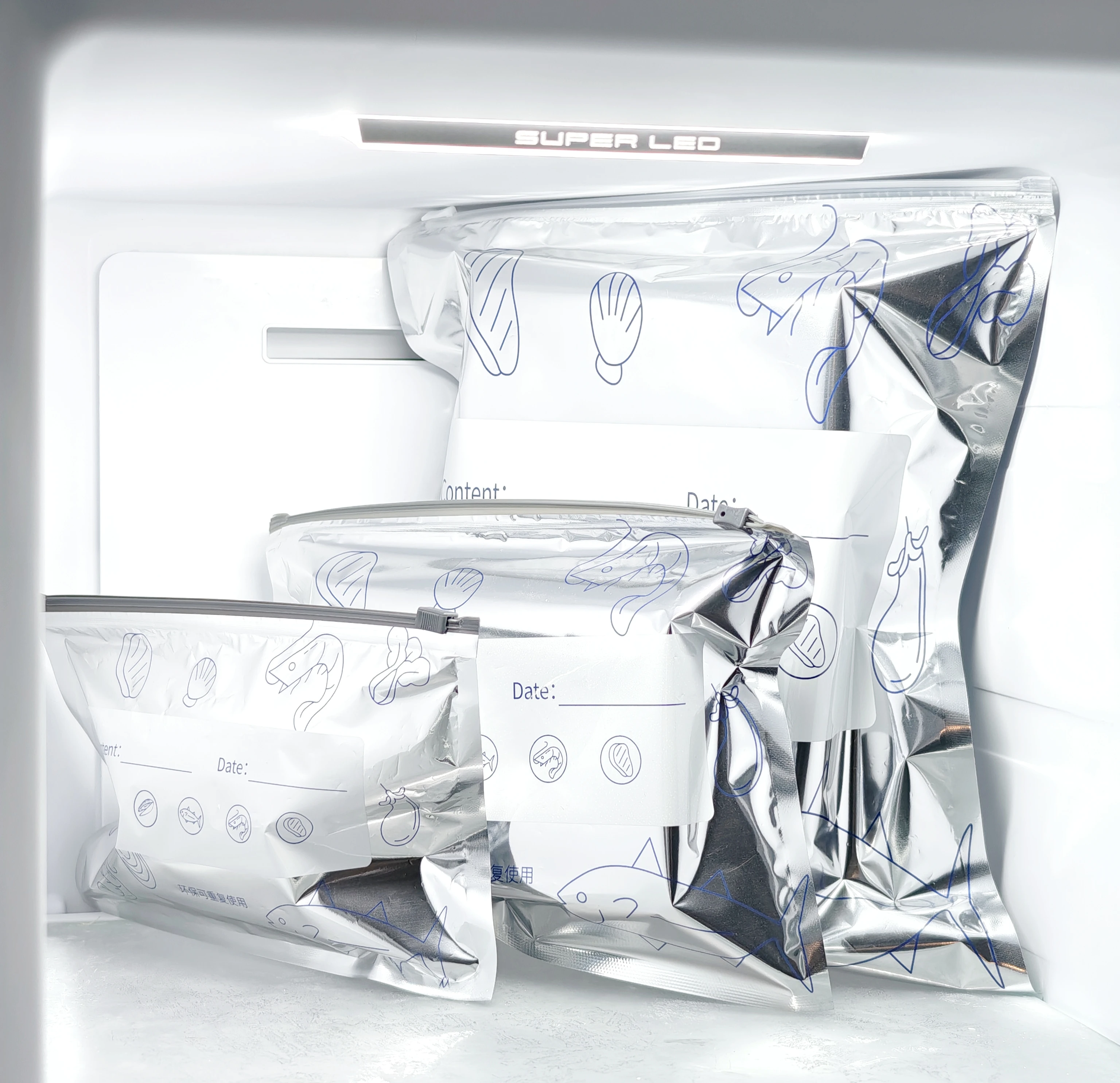 Aluminum Foil Fresh-Keeping Sealing Bags Food Grade Refrigerator Household Frozen Meat Vegetable Food Antibacterial Zipper Bags