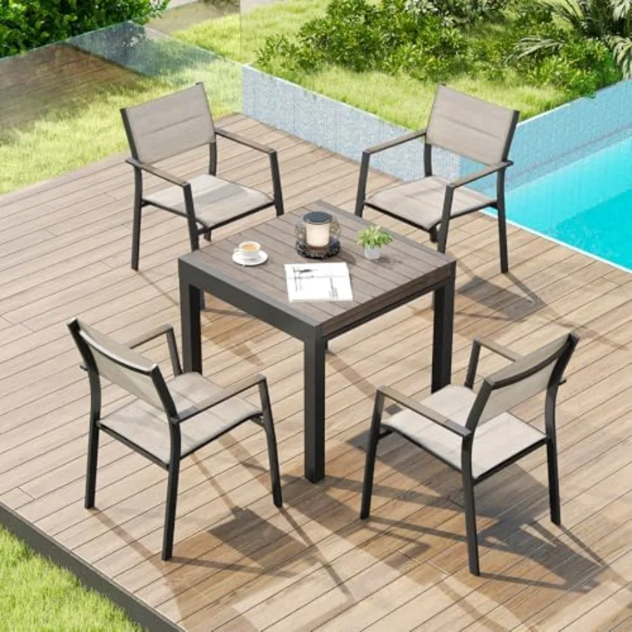 

5 Pieces Outdoor Dining Set, Never-Rust Aluminum Expandable Patio Dining Table Set, 32"-65" Extendable Patio Table and Stackabl