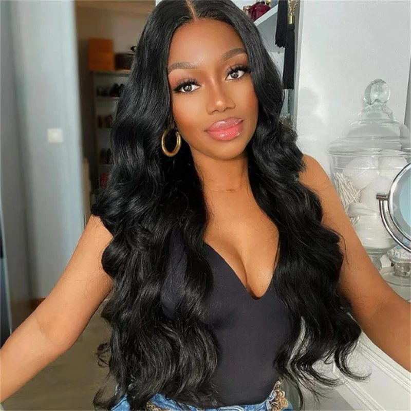 Soft HD Lace Glueless Black Wave 30inch 5x5 Silk Base Jewish Human Hair Wigs With Baby Hair European Hair Preplucked Wig