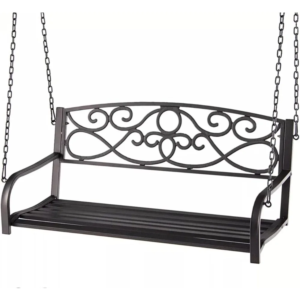 

Outdoor Hanging Slat Metal Patio Porch Swing Chair Bronze Color Antique Style Overall Dimensions: 52"(L) x 21"(W) x 19"(H) Seat: