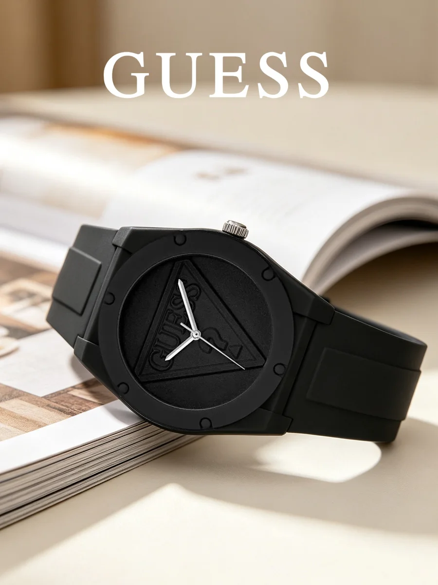 Guess Unisex Quartz Watch, Black Resin & Silicone, Triangle Dial, 30M Splash Resistant, Model W0979L2
