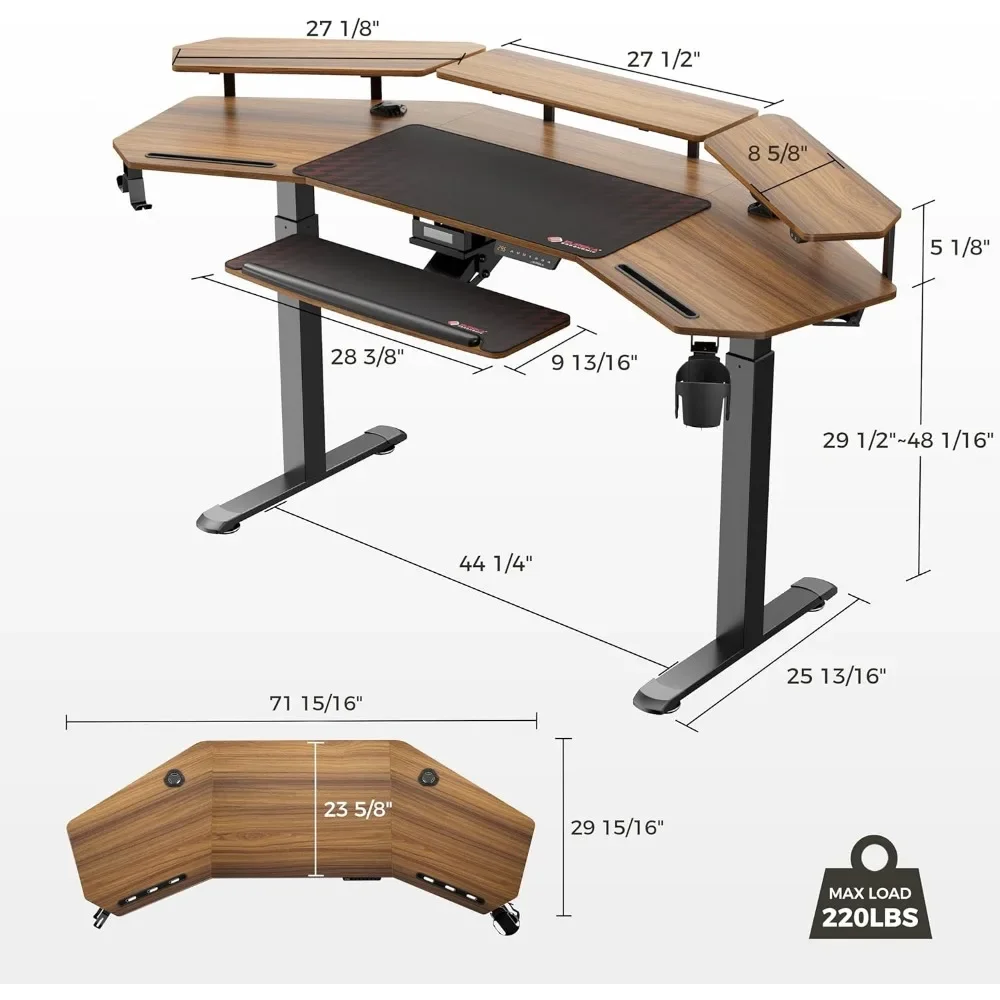 Meja Komputer dengan nampan Keyboard 72 "Gaming sMusic Studio duduk berdiri meja dengan rak konversi LED, meja komputer