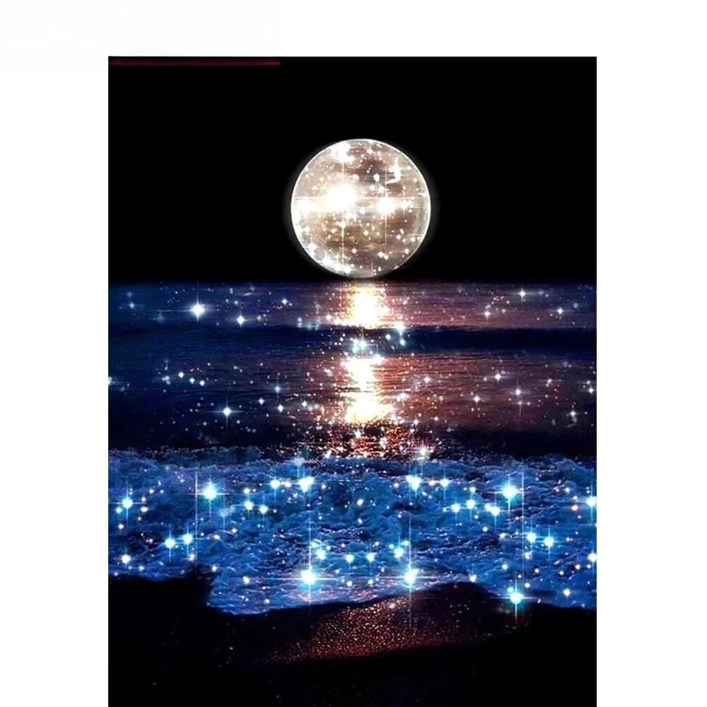 Diamant-Stickerei, Mond, Meer, Nacht, Mosaik, Strass, Diamant-Gemälde, Landschaft, Kreuzstich, Kunsthandwerk, Heimdekoration, rahmenlos