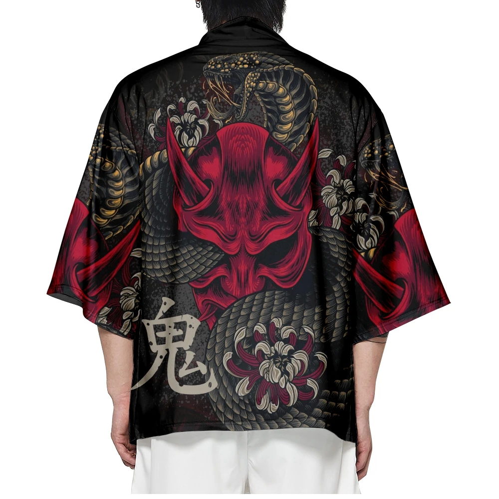 Japanese Traditional Beach Yukata Cosplay Clothing Plus Size 4XL 5XL 6XL  Demon Snake Print Kimono Men Women Cardigan Haori