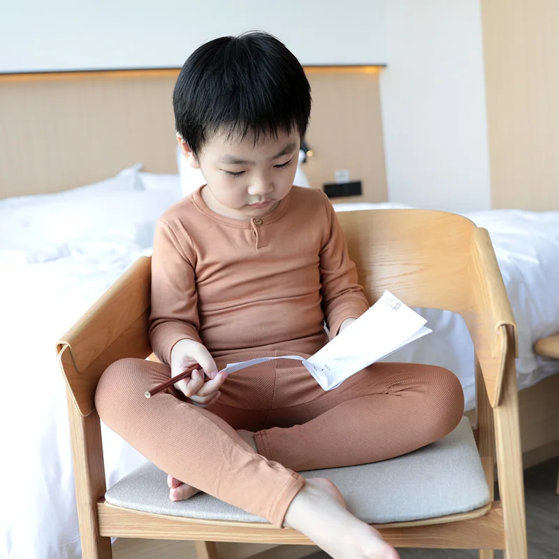 

New autumn and Winter 2022 Long-sleeved T shirt Trousers Home Underwear 2-piece Set Soft Ribbed Cotton Pajamas Suit One Button