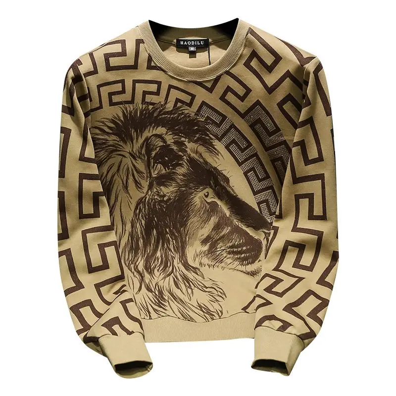 Trend 2023 New Fashion Printing Pullovers Men\'s Clothing Casual O-neck Pullover Long Sleeve T-Shirt Men Slim Bottoming Shirt