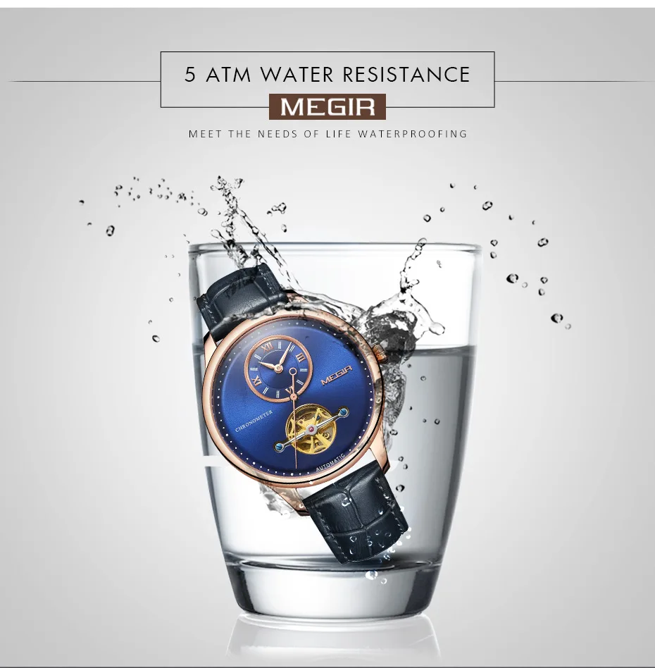 

Mechanical Watches Multi-function Clock Montre Homme Leather Automatic Movement 5 ATM Waterproof Hollow Wristwatch Megir 62070